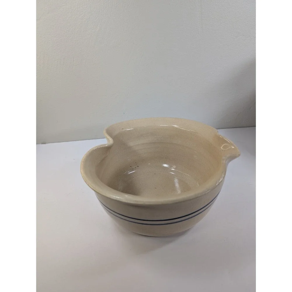 Marshall Pottery TX Cobalt Stripes Heart Batter Mixing Bowl MAGNOLIAS 10